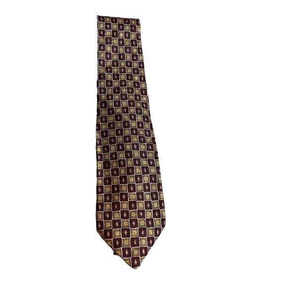 Silk Robert Talbott Jack Runnion LTD Geometric Neck Tie Designer Gold Burgandy - Picture 1 of 7